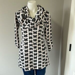 Effie's Heart ~ Typewriter Print Julliard Pullover Tunic Cowl Neck Cream Black S